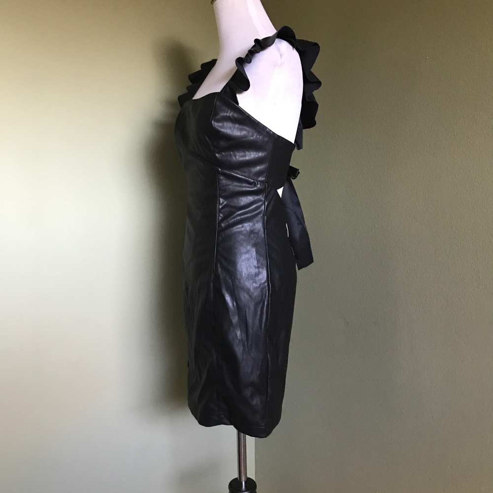 NWT Essue Women’s Faux Leather Cut Out Tie Back dress Small - Picture 3 of 10